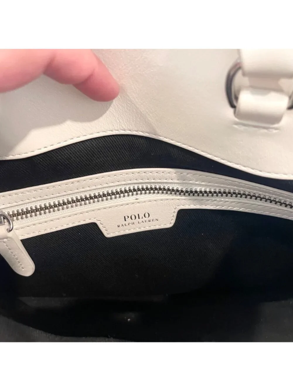 Polo Ralph Lauren X4104 White Black Leather Tote Bag Shoulder Bag Colorblock